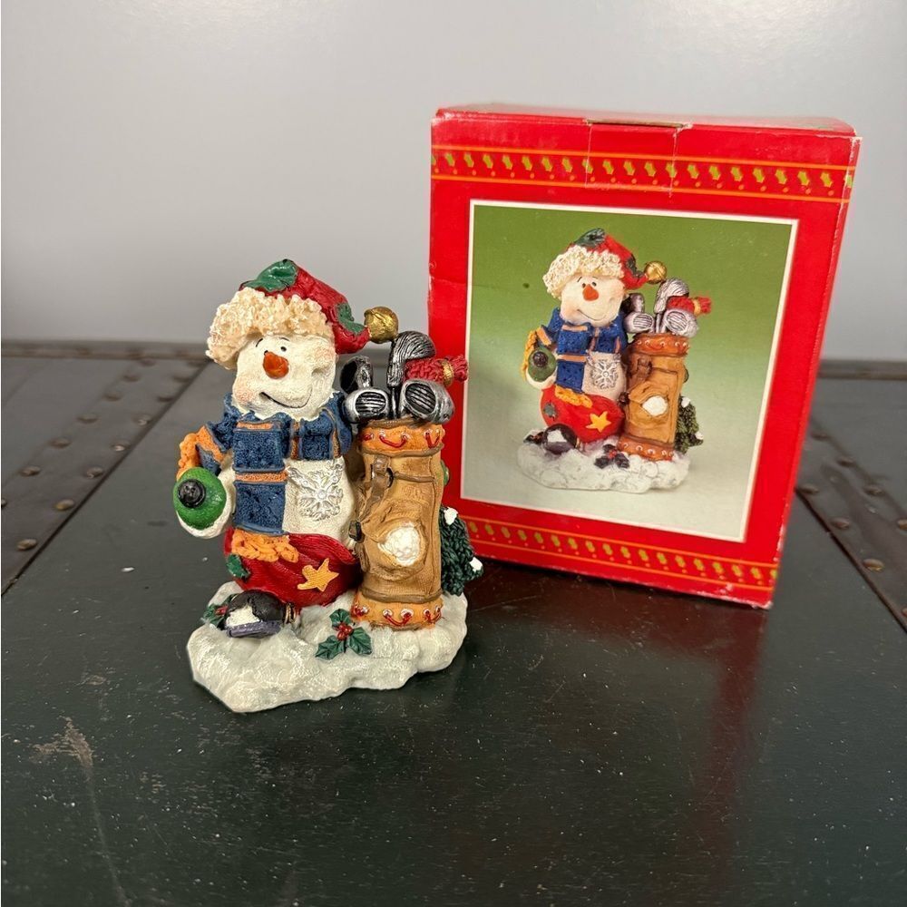 Vintage All Star Snowman Golfer Theme Resin Figurine in Original Box 1999
